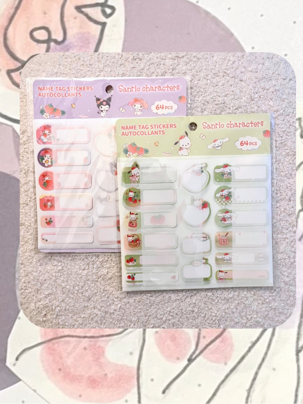 🎉Set of 2 Sanrio Keroppi Kuromi Cinnamoroll My Melody Sticker Name Tags